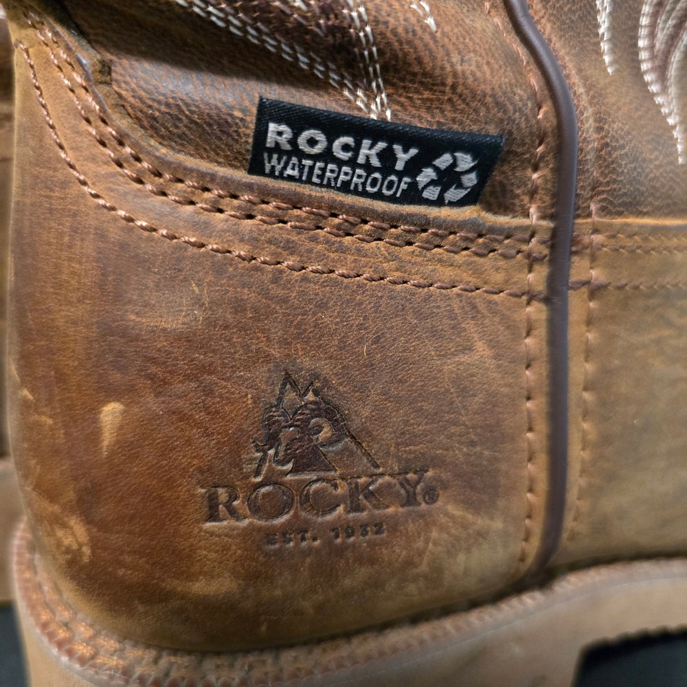 Rocky Mens RKW0431 12in ST Steel Toe Waterproof Western Work Boots Brown 8.5W - Picture 6 of 7